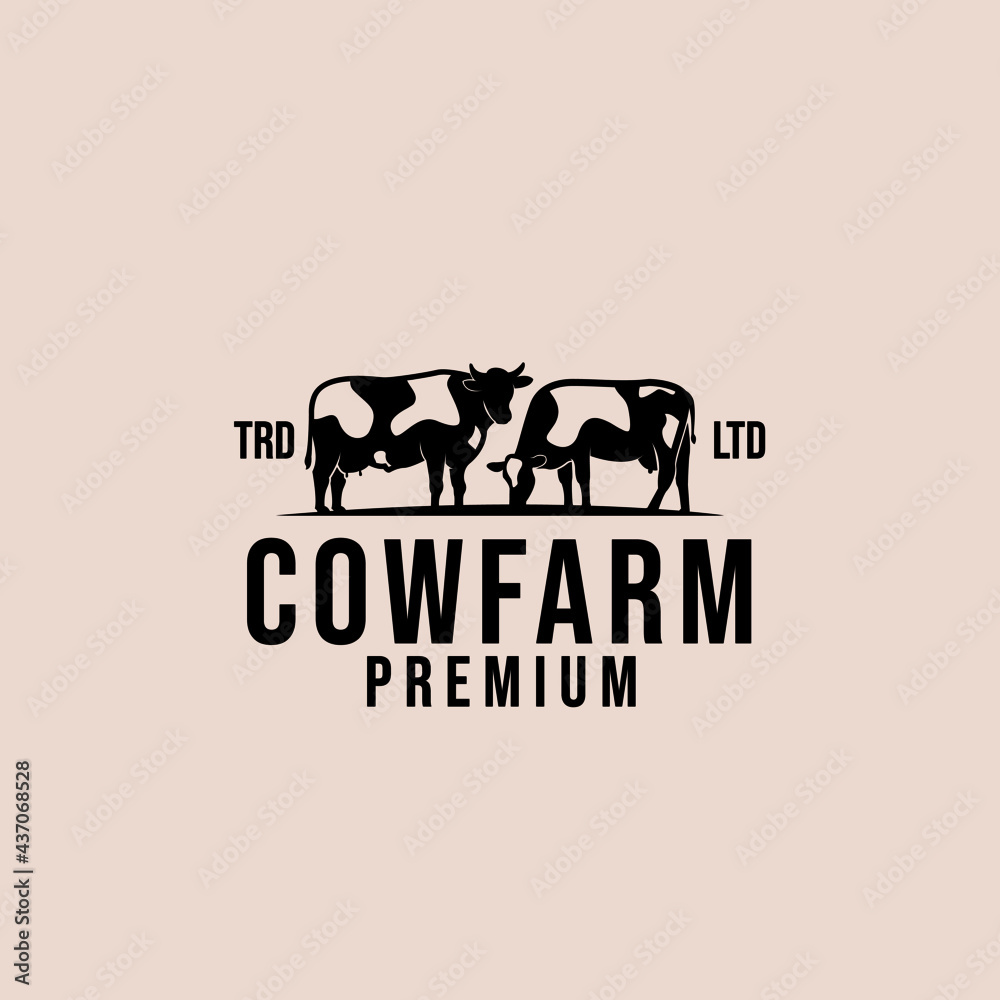 premium cow farm vector logo design