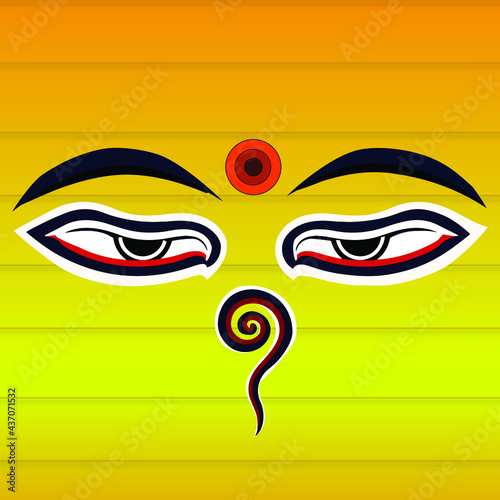 Eyes of Buddha vector art, symbol wisdom and enlightenment illustration of Buddha's eyes on a golden background.
