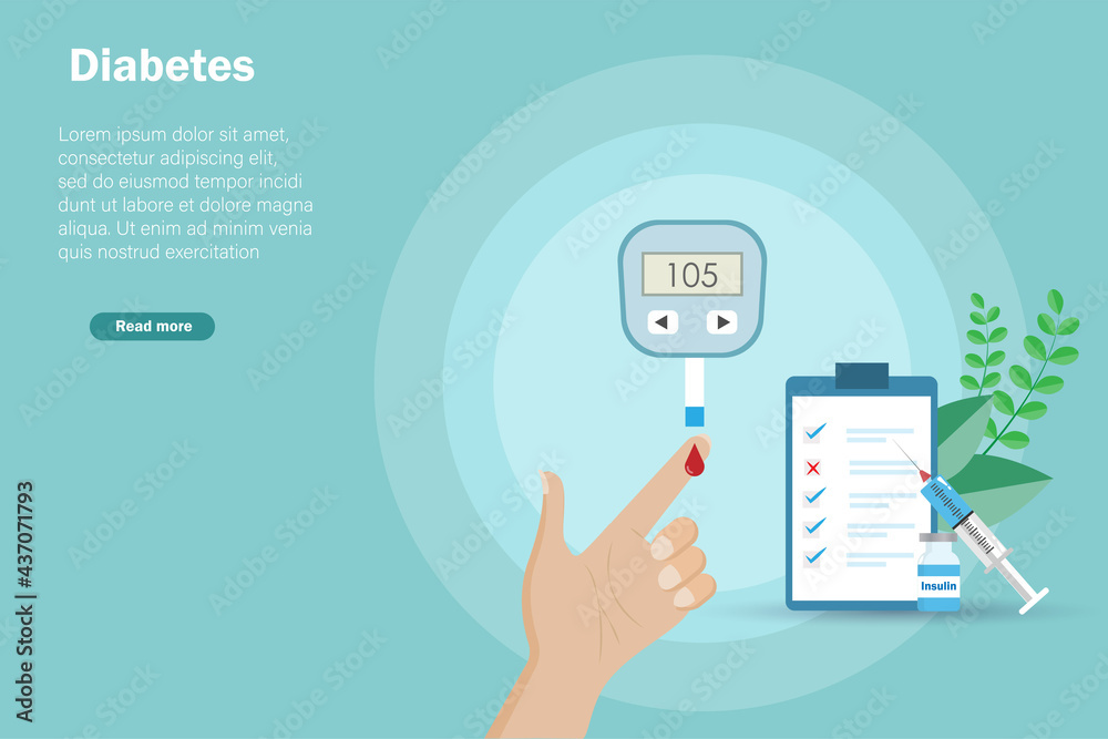 Diabetic measures sugar level in patient blood with insulin syringe injection and check lists