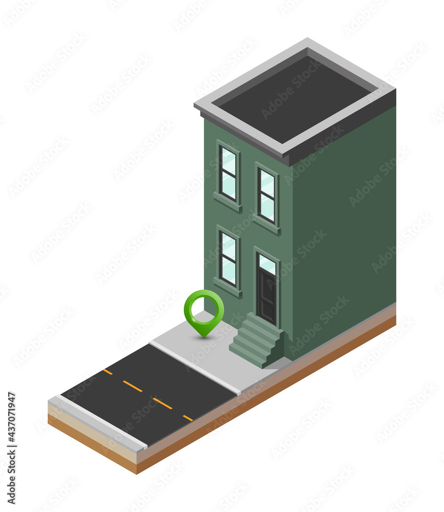 Isometric city map navigation, point markers background, isometry drawing building home, 3D simple city house GPS navigation final destination arrow paper city home. Route delivery check point graphic Isometric city map navigation, point markers background, isometry drawing building home, 3D simple city house GPS navigation final destination arrow paper city home. Route delivery check point graphic