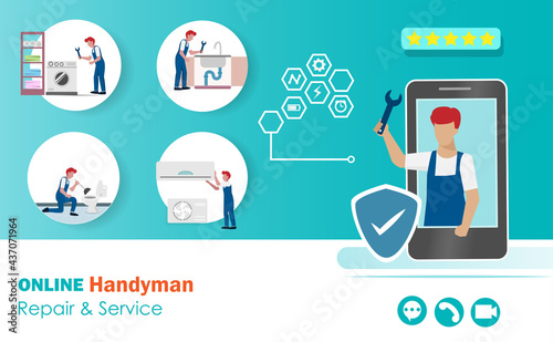 online handyman repair and service, fixing and maintenance household equipments, washing machine, plumbling, air conditioning and lavatory.