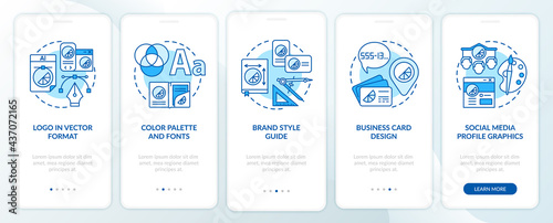Branding services onboarding mobile app page screen with concepts. Logo in vector format walkthrough 5 steps graphic instructions. UI, UX, GUI vector template with linear color illustrations