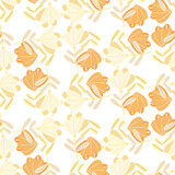 Summer seamless pattern with random orange colored doodle flowers print. Isolated floral backdrop.