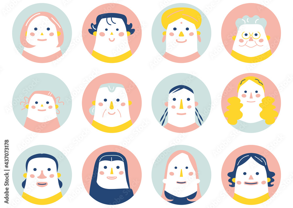 世界の人々の笑顔 女性 イラスト素材 Stock ベクター Adobe Stock