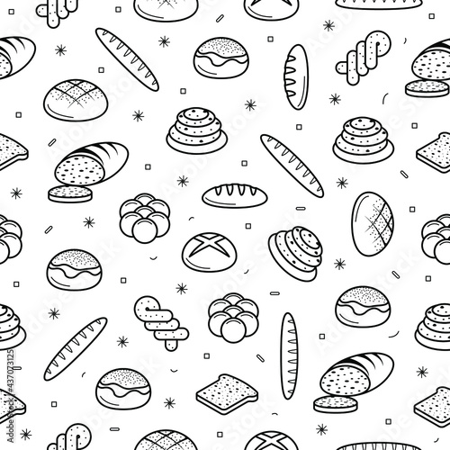Abstract Seamless Pattern Doodle Collection Bread Bun Bakery Logo Vector Symbol Icon Design Style