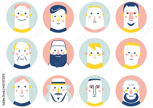 世界の人々の笑顔　男性　イラスト素材	
