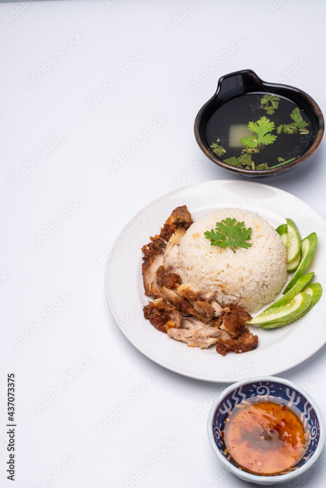 Hainanese Chicken Rice With Fried Chicken