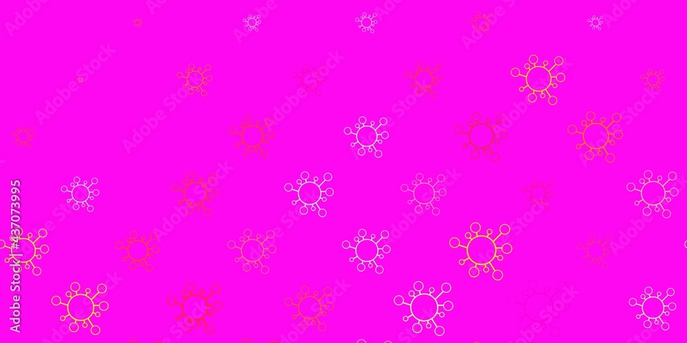 Light pink, yellow vector background with covid-19 symbols. Light pink, yellow vector background with covid-19 symbols.