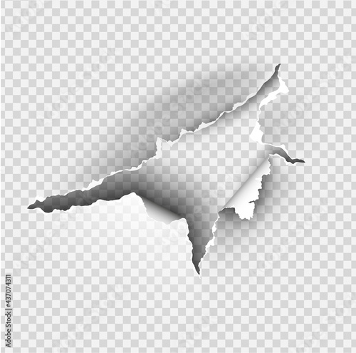 ragged Hole torn in ripped paper on transparent background
