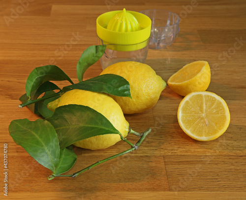 Citrons jaunes sur un plan de travail en cuisine photo