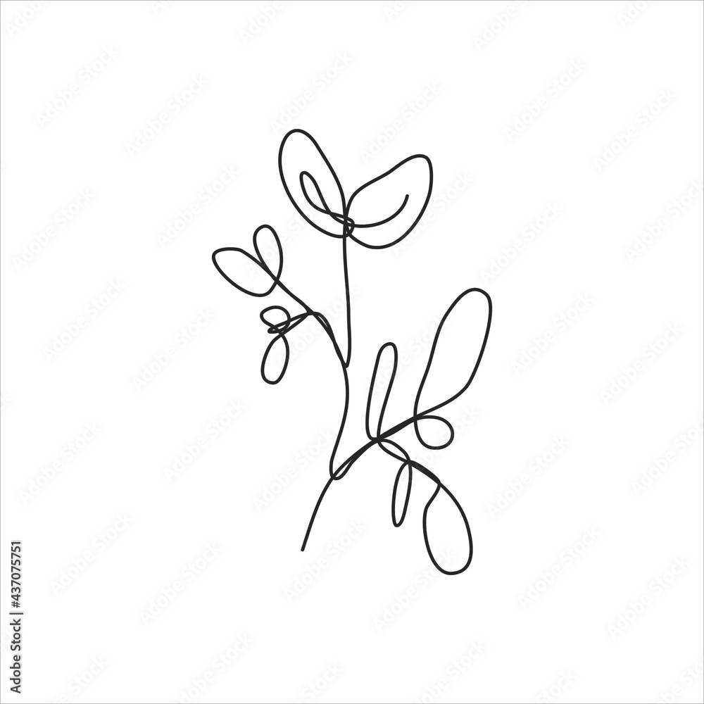 one line drawing of elegant leaves. continuous line art