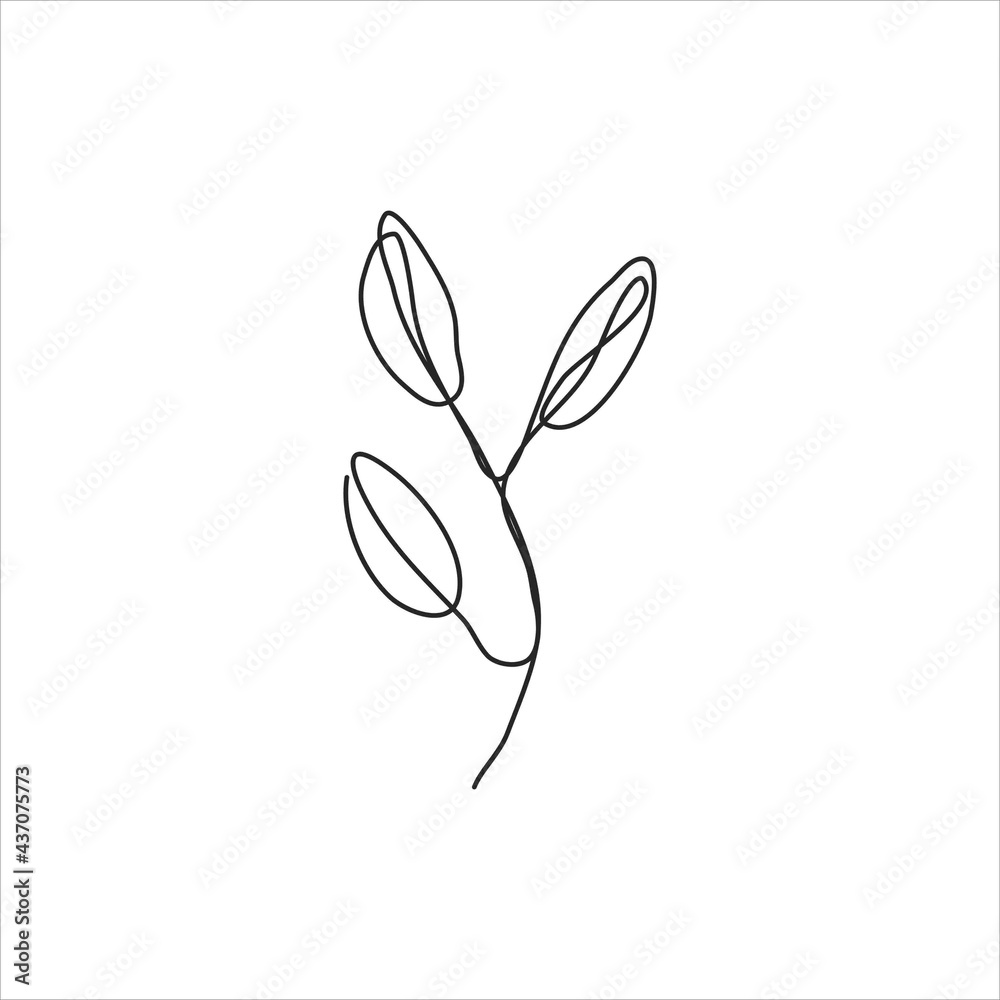 Naklejka premium one line drawing of tiny leaves. continuous line art
