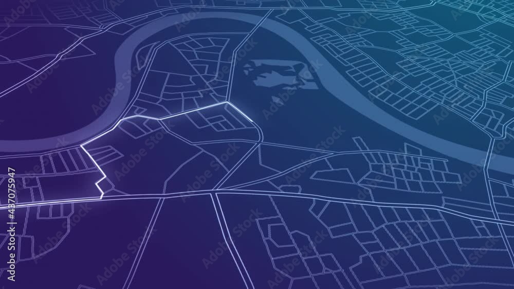 gps map navigator system animation. route destination 3d city streets. searching direction, track or address. pin location detection. mapping technology and locate position high tech motion background