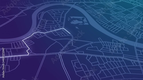 gps map navigator system animation. route destination 3d city streets. searching direction, track or address. pin location detection. mapping technology and locate position high tech motion background