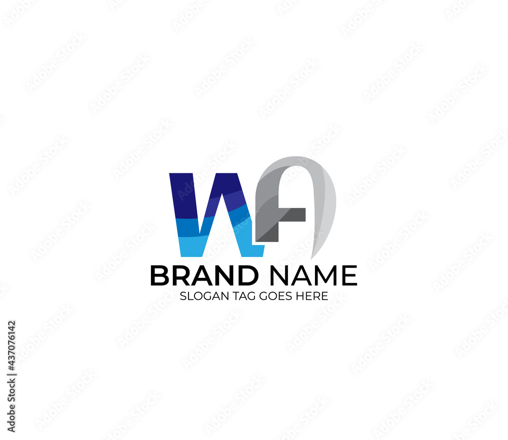 Fototapeta premium Modern WA Alphabet Blue Or Gray Colors Company Based Logo Design Concept