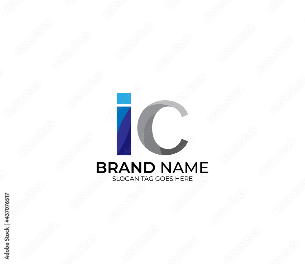 Modern IC Alphabet Blue Or Gray Colors Company Based Logo Design Concept