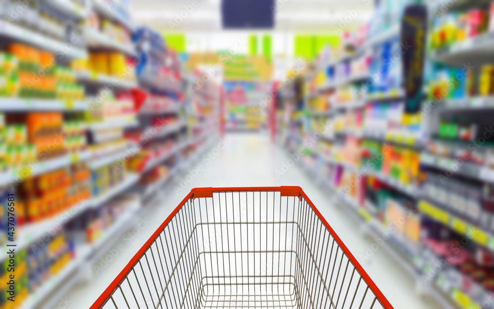 shopping cart in supermarket shopping cart in supermarket