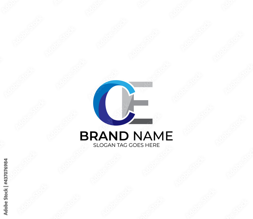 Modern CE Alphabet Blue Or Gray Colors Company Based Logo Design Concept