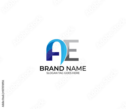 Fototapeta Naklejka Na Ścianę i Meble -  Modern AE Alphabet Blue Or Gray Colors Company Based Logo Design Concept