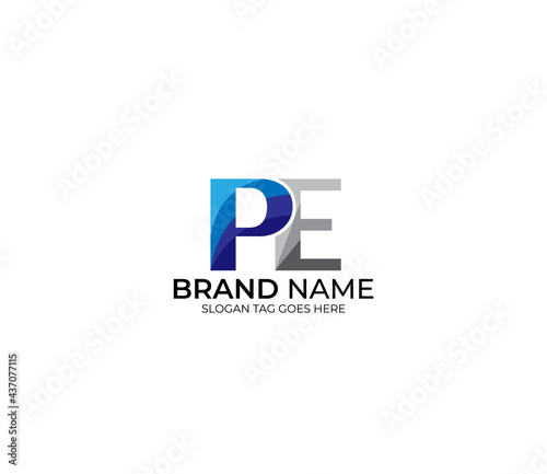 Modern PE Alphabet Blue Or Gray Colors Company Based Logo Design Concept