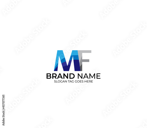 Modern MF Alphabet Blue Or Gray Colors Company Based Logo Design Concept