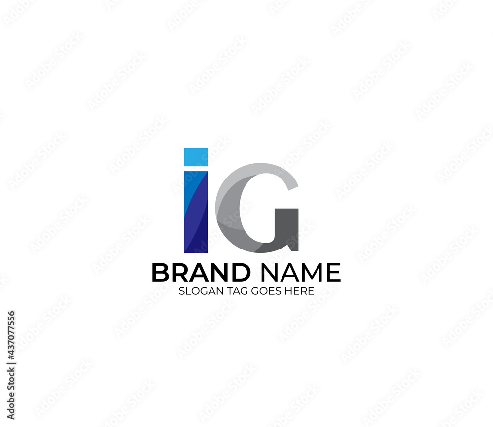 Modern IG Alphabet Blue Or Gray Colors Company Based Logo Design Concept
