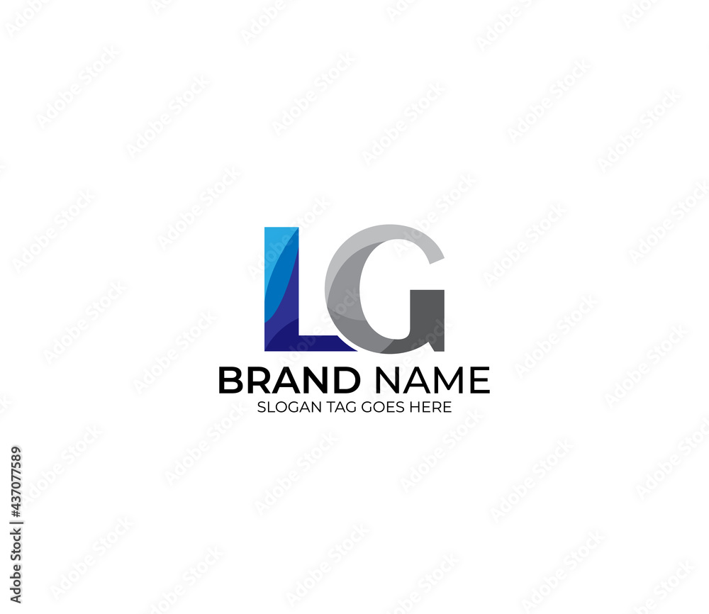 Modern LG Alphabet Blue Or Gray Colors Company Based Logo Design Concept
