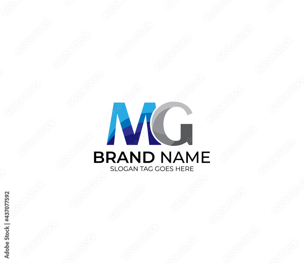 Modern MG Alphabet Blue Or Gray Colors Company Based Logo Design Concept