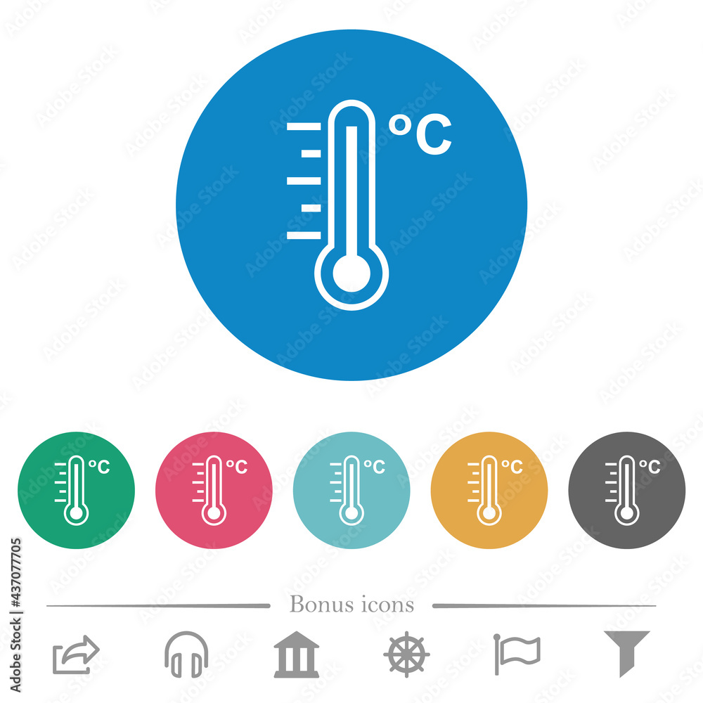 Celsius thermometer warm temperature flat round icons Celsius thermometer warm temperature flat round icons