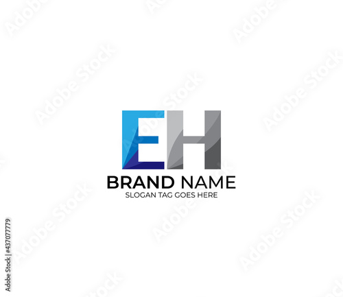 Modern EH Alphabet Blue Or Gray Colors Company Based Logo Design Concept