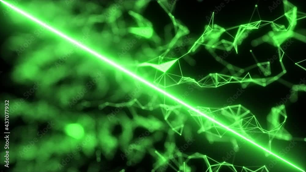 Animation of the appearance of a neon blue line on a technological digital background.