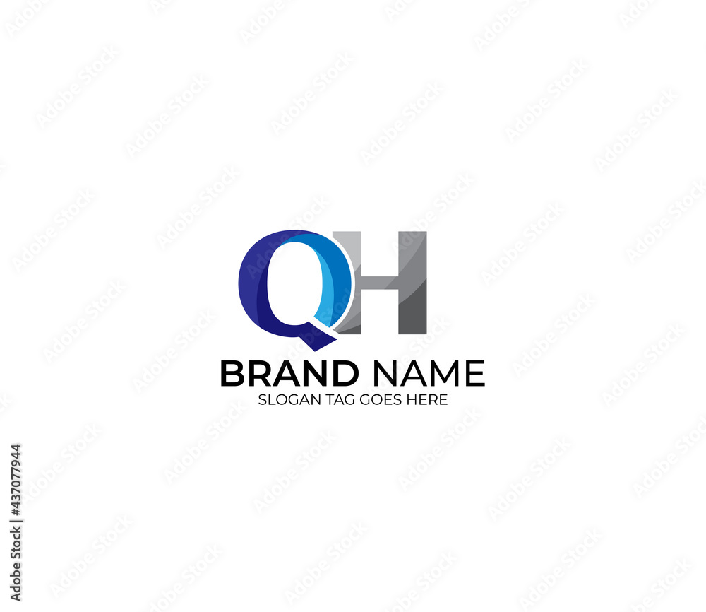 Modern QH Alphabet Blue Or Gray Colors Company Based Logo Design Concept