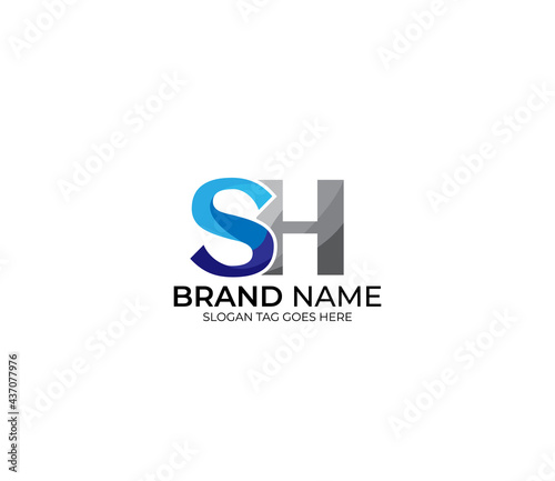Modern SH Alphabet Blue Or Gray Colors Company Based Logo Design Concept