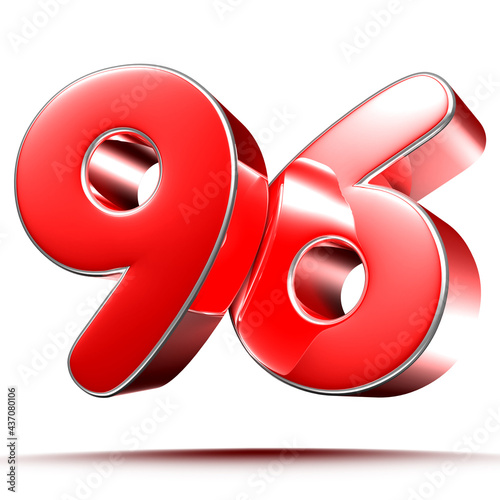 Red numbers 96 on white background 3D rendering with clipping path.