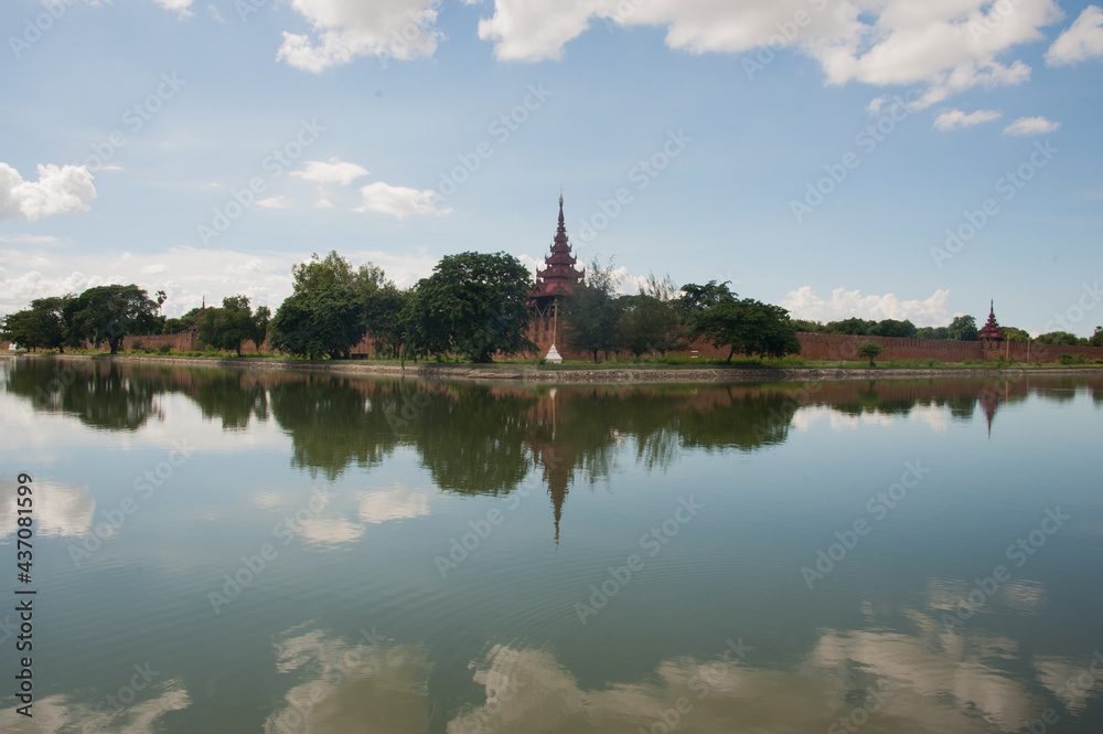 Mandalay Palace with water reflection in its moat