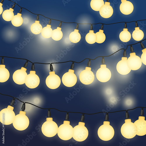 String lights illustration on a dark background - Festive celebration, party, birthday design