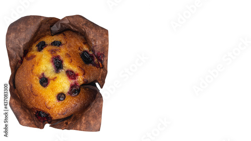 cupcake with currants on a white background view from above copy space photo