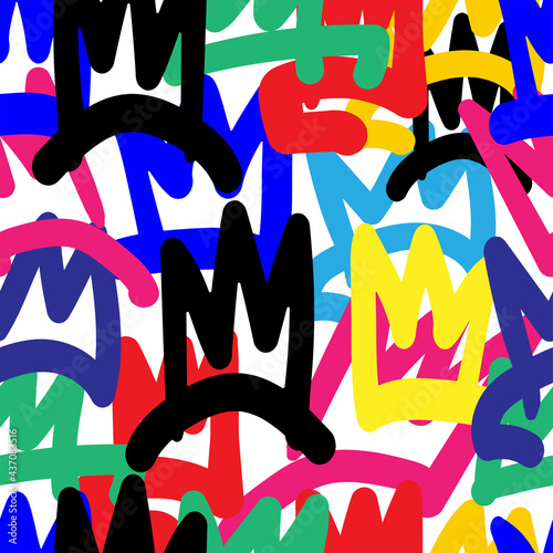 Stylish seamless pattern with crowns drawn by hand. Youth print. Vector illustration.