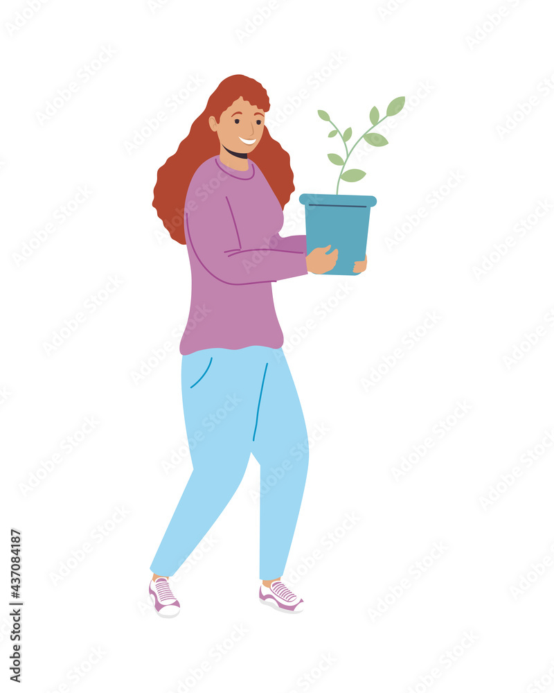 woman ecologist with houseplant woman ecologist with houseplant