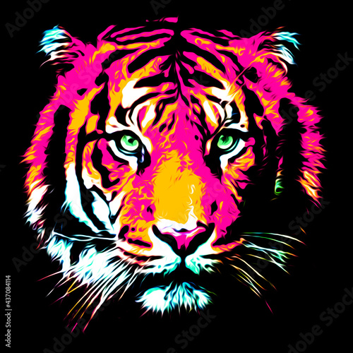Fototapeta Naklejka Na Ścianę i Meble -  Head of a Tiger - Illustration on black background