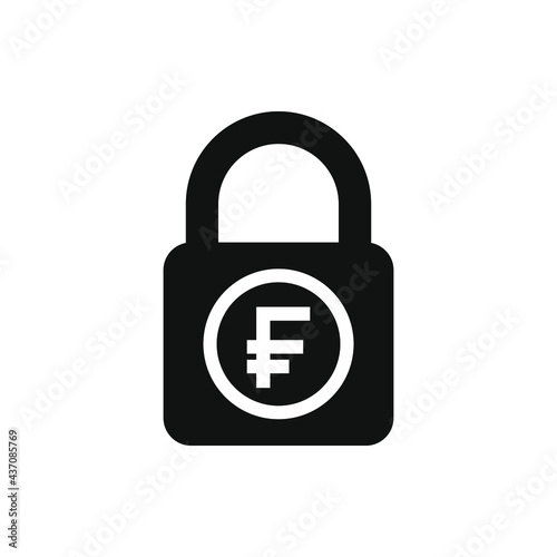 Franc sign with a padlock. Money security and protection icon flat style isolated on white background. Vector illustration