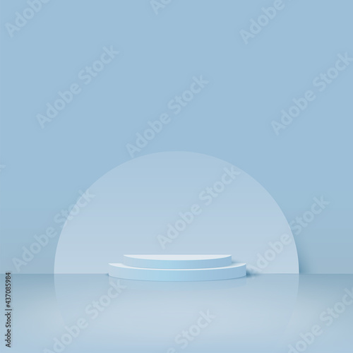 Abstract background with blue color geometric 3d podiums. Vector illustration.