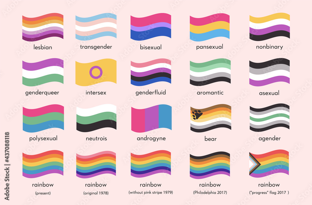 Sexual Identity Pride Flags Set Of Lgbt Symbols Infographic Of Sexual Diversity Gender Flag