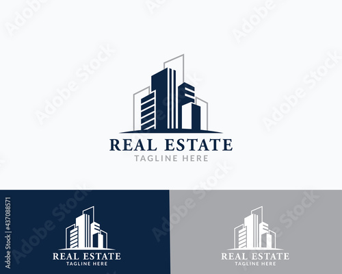 real estate logo design building skyline city architecture creative design template