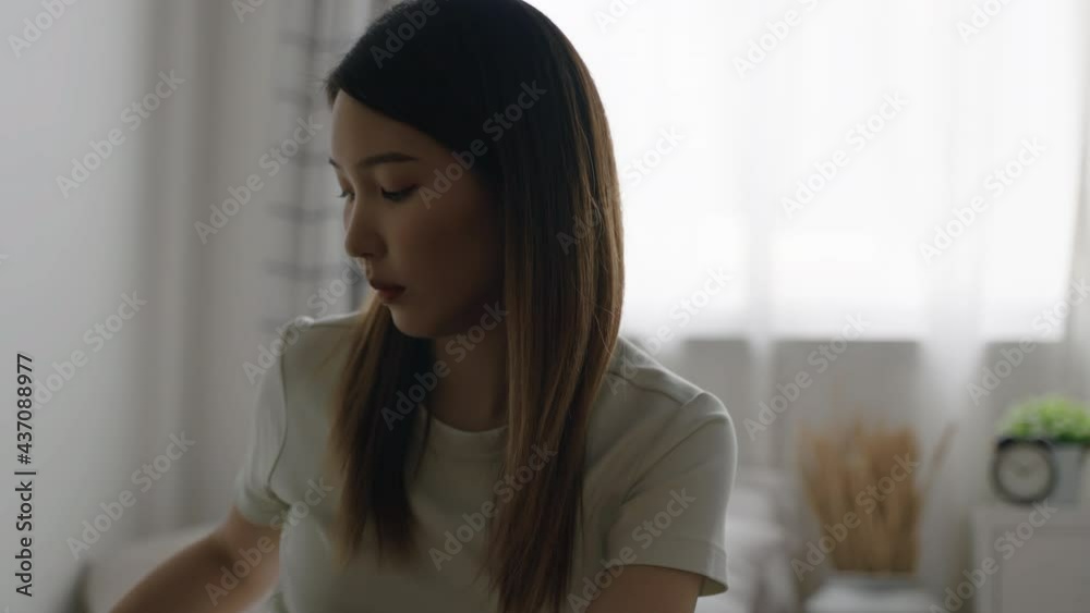Depressed woman had mental problems sitting on the bed. concept of depression, problems and relationship breakdown Depressed woman had mental problems sitting on the bed. concept of depression, problems and relationship breakdown