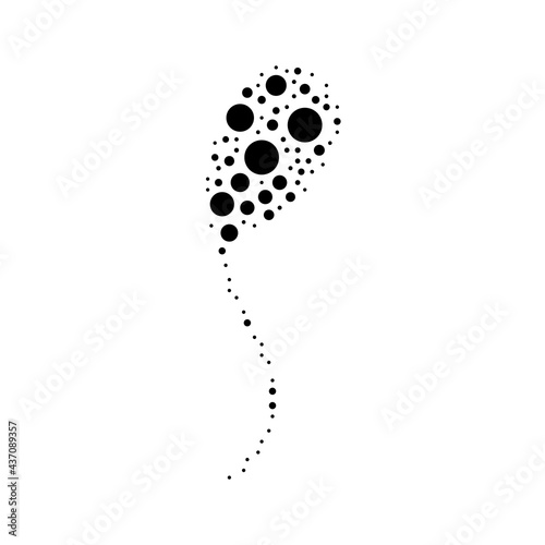 A large balloon symbol in the center made in pointillism style. The center symbol is filled with black circles of various sizes. Vector illustration on white background