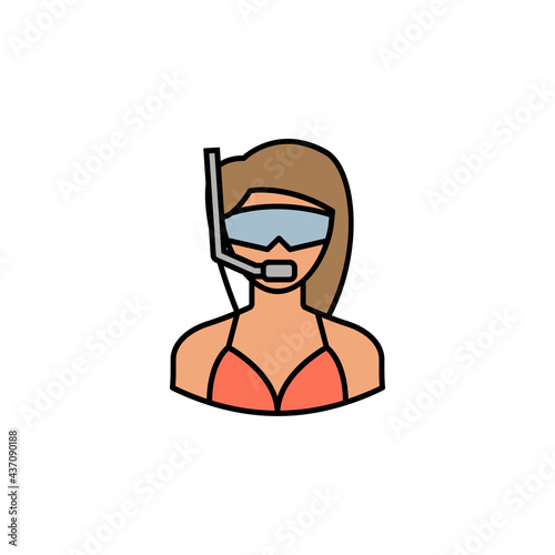 Fototapeta Naklejka Na Ścianę i Meble -  avatar snorkeling outline colored icon. Signs and symbols can be used for web logo mobile app UI UX