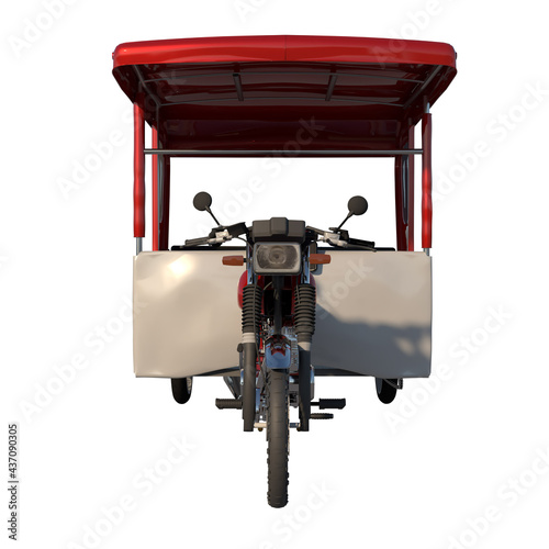 City urban motorcycle Motokar Taxi 1 - Front view white background 3D Rendering Ilustracion 3D photo