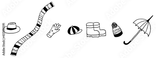 Vector set of autumn accessories in doodle style