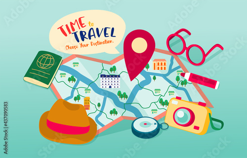 Pin Destination On Map For Planning To Travel In Holiday, Vector, Illustration